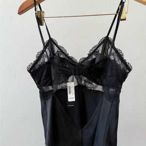 La Vie En Rose Black Lace Chemise and Short Set